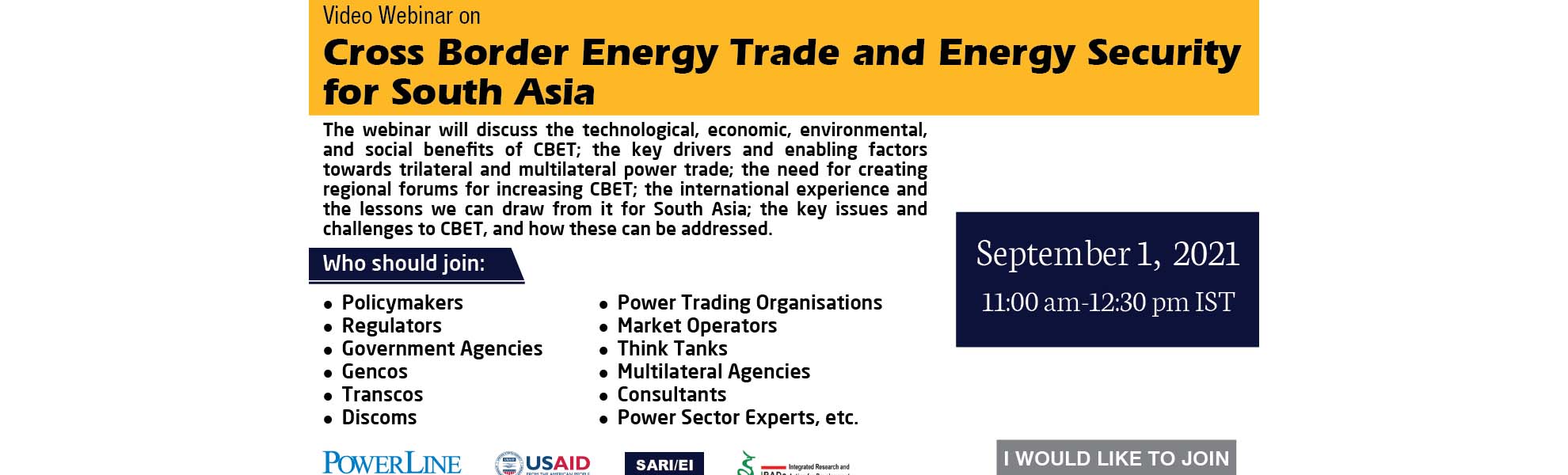 Webinar on “Cross Border Energy Trade and Energy Security for South Asia”